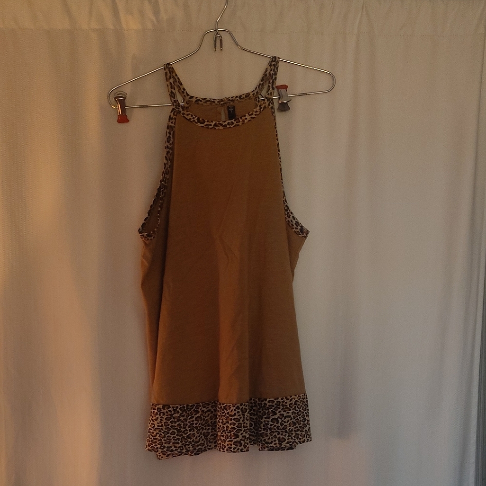 Doe & Rae Tan Top with Leopard Accents
